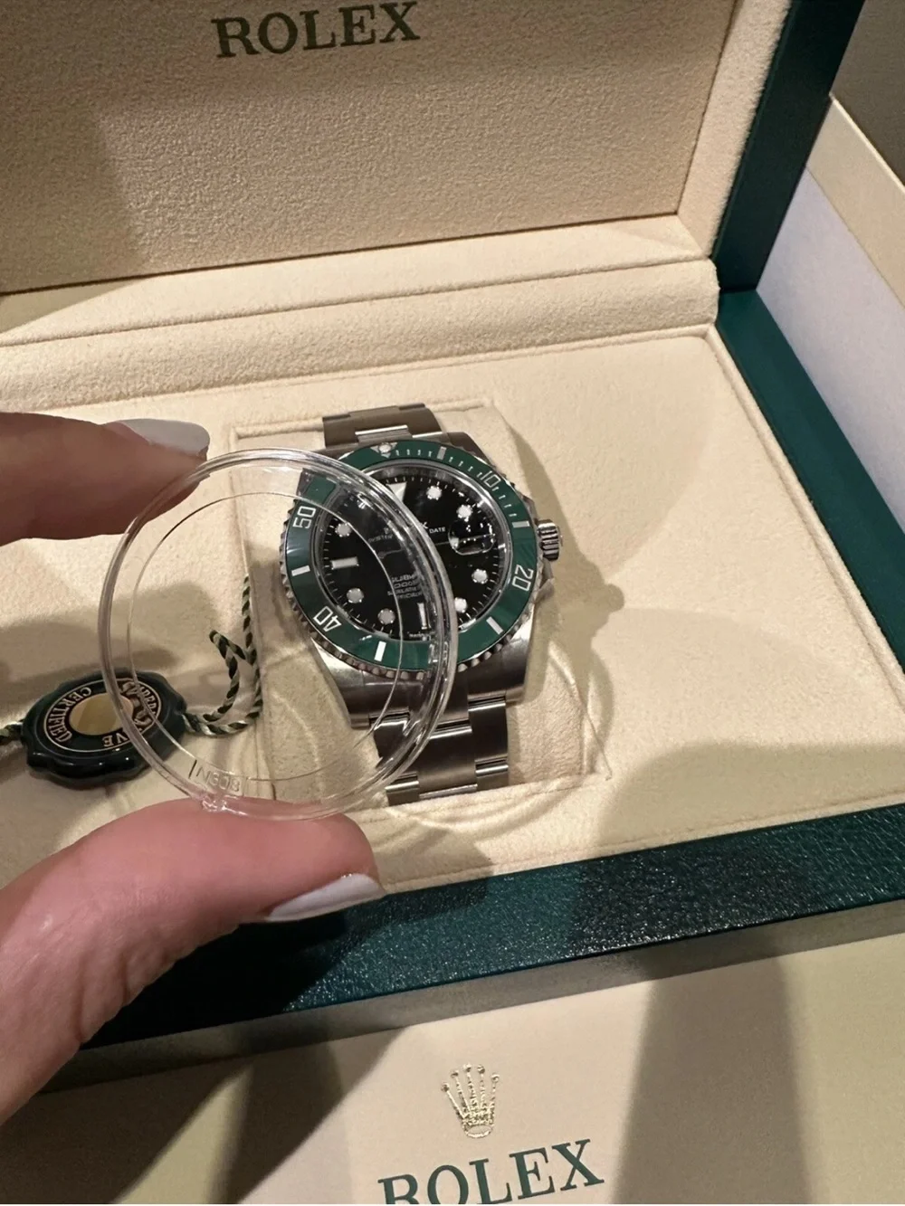 Rolex Submariner Stainless Steel Watch with Green Bezel and Black Dial